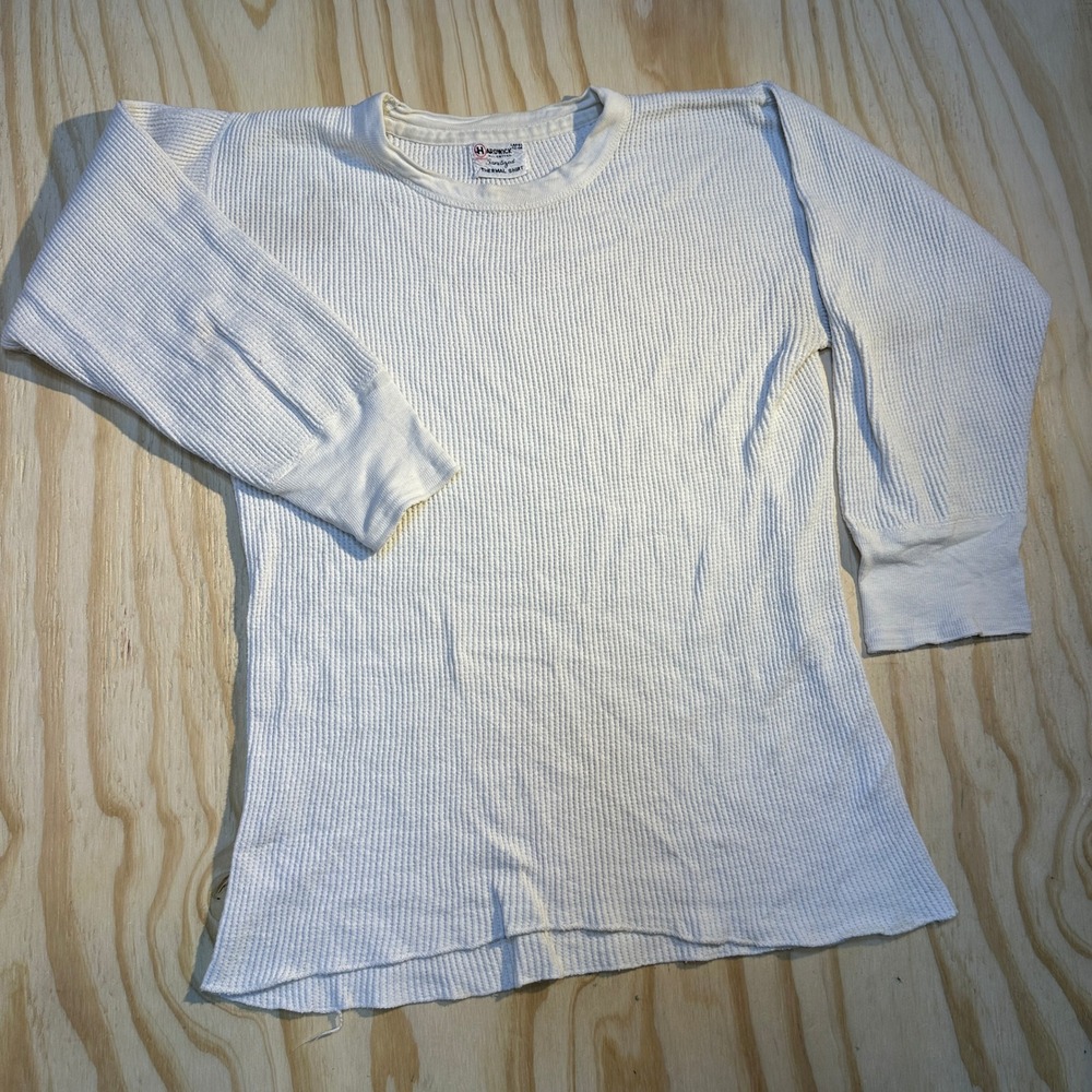 60s Hardwick Vintage Thermal Shirt Mens Large White Waffle Knit Cotton Sanitized